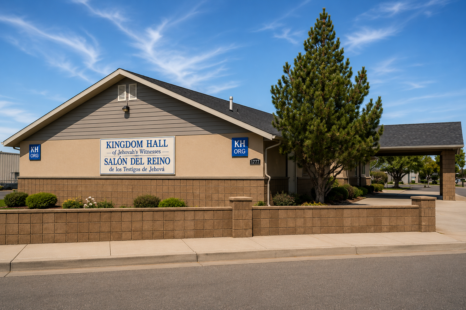 Kingdom Hall of Jehovah's Witnesses--Burley English & Burley Spanish image